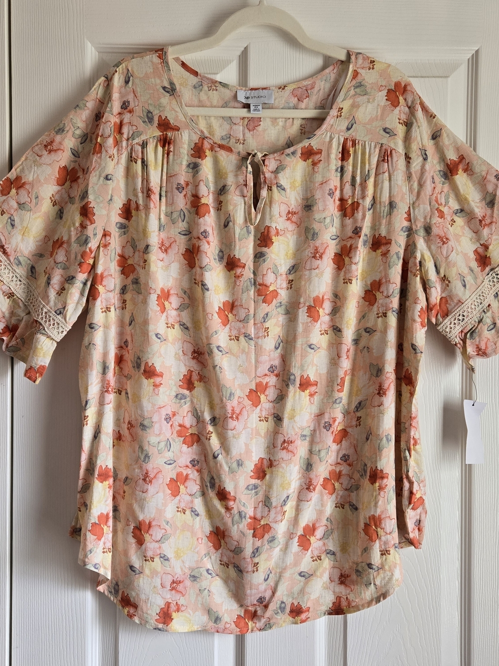 Max Studio Cream Tunic with Coral & Yellow Floral Print